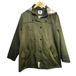 SaphiRose Women Long Hooded Rain Coat Jacket Anorak Windbreaker Army Green Large